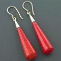 Red Sea Coral Cone Silver Dangling Earrings (Indonesia)