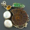 Sterling Silver Ammonite Fossil Pendant (India)