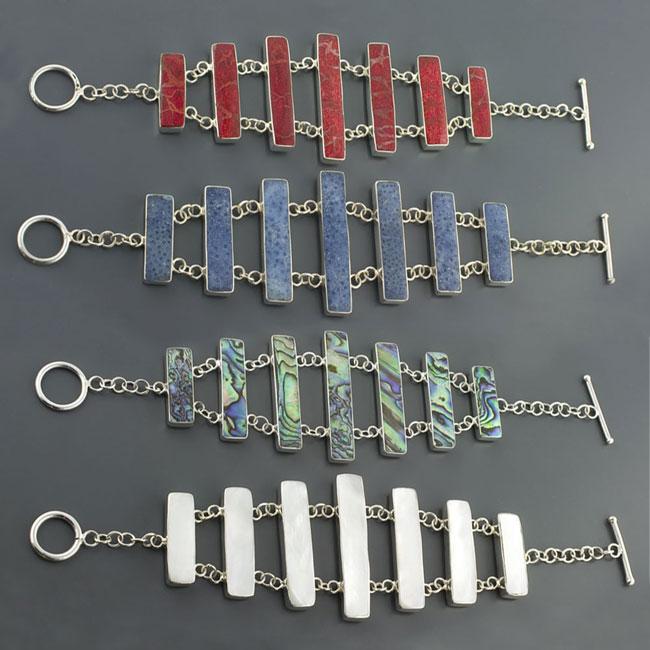 Mother of Pearl Paua Coral Silver Bracelet (Indonesia)