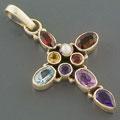 Sterling Silver Multi-gemstone Cross Pendant (India)