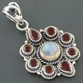 'Cycle' Moonstone and Garnet Silver Pendant (India)
