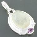 'Waxing Moon' Moonstone and Amethyst Silver Pendant (India)
