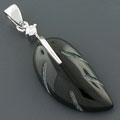 'Raven Feather' Black Onyx Silver Leaf Pendant (China)