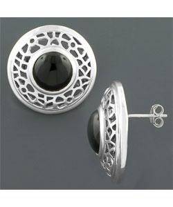 Centered Black Onyx Silver Lace Earrings (China)