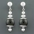Black Onyx Silver Sphere Dangling Earrings (China)