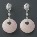Round Rose Quartz CZ Silver Earrings (China)