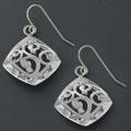 CZ and Silver Detailed Curved Diamond Shaped Earrings (China)