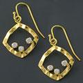 CZ Hammered Golden Silver Diamond Shaped Earrings (China)