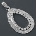 CZ Hammered Silver Teardrop Oval Pendant (China)