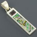 Rainbow Abalone and Garnet Silver Pendant (Indonesia)