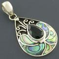 Rainbow Abalone and Peridot Silver Tear Pendant (Indonesia)