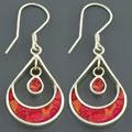 'Moon' Red Coral Sterling Silver Earrings (Indonesia)