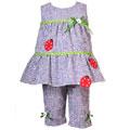 Infant Girl's Blue Ladybug Gingham Capris Set