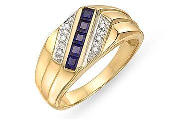10k Yellow Gold Diamond and Sapphire Men's Ring