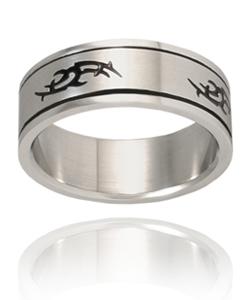 Stainless Steel Ring with Tribal Design