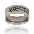 Brushed Stainless Steel Ring with Tribal Design