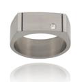 Brushed and Polished Titanium Ring with CZ