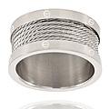 Wide Stainless Steel Ring with Cables