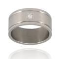 Grooved Brushed and Polished Cubic Zirconia Titanium Ring