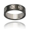 Black-plated Stainless Steel Ring with Crosses