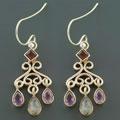 Garnet and Amethyst Moonstone Silver Earrings (India)