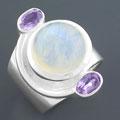 'Luna' Moonstone and Amethyst Silver Ring (India)