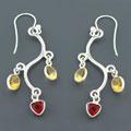 Citrine and Garnet Silver Vine Earrings (India)