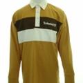 Timberland Men's Chest Stripe Brown Rugby Shirt