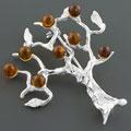 Sterling Silver Cognac Amber Tree Brooch (Poland)
