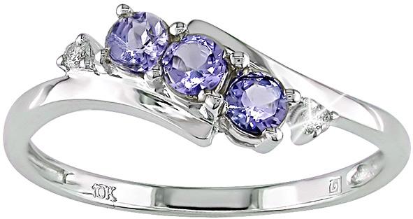 10k White Gold Tanzanite and Diamond Curve Ring