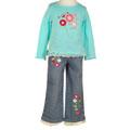 Flapdoodles Girl's Turquoise Floral Pant Set