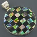 Sterling Silver Checkered Onyx & Abalone Pendant (Indonesia)