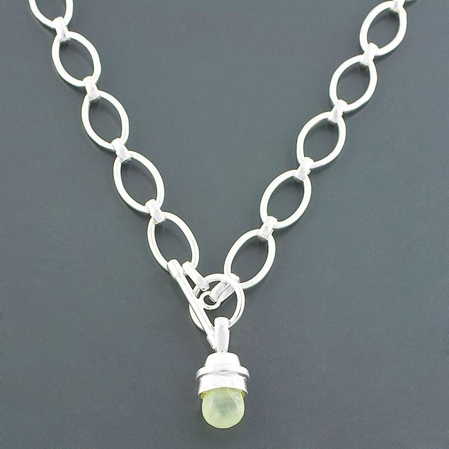 Sterling Silver Green Chalcedony Toggle Necklace (India)