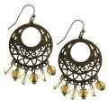 1928 Jewelry Arabian Fantasy Brasstone Beaded Filigree Earrings