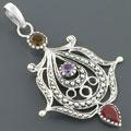 Multi-gemstone Silver Pendant (India)