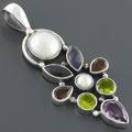 Silver Pearl and Gemstone Pendant (India)