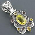 Silver Citrine, Garnet, and Smokey Topaz Pendant (India)
