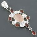 Silver Rose Quartz and Garnet Pendant (India)