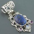 Sterling Silver Lapis and Gemstone Pendant (India)