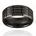 Black-plated Tungsten Beveled Edge Grooved Ring
