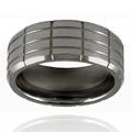 Beveled Edge Grooved Tungsten Ring