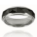 Polished Faceted Black-plated Tungsten Ring