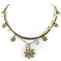 1928 Jewelry Daisy Chain Brass and Aqua Hues Necklace