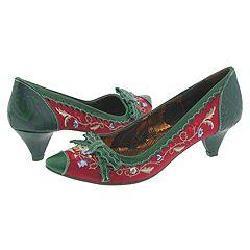 Irregular Choice Holly Hock Green Leather/ Burgundy Satin