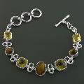 Sterling Silver Tiger's Eye and Citrine Toggle Bracelet (India)