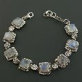 Hammered Silver Moonstone Adjustable Station Bracelet (India)
