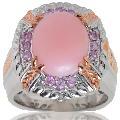 Michael Valitutti Silver/ 18k Vermeil Pink Opal/ Sapphire Ring