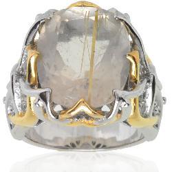 Michael Valitutti Palladium/ Silver/ 18k Vermeil Rutilated Quartz/ Sapphire Ring