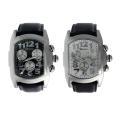 Geneva Men's Black Leather Strap Watch