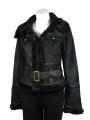 Basic Line Women's Black Faux Shearling Belted Jacket